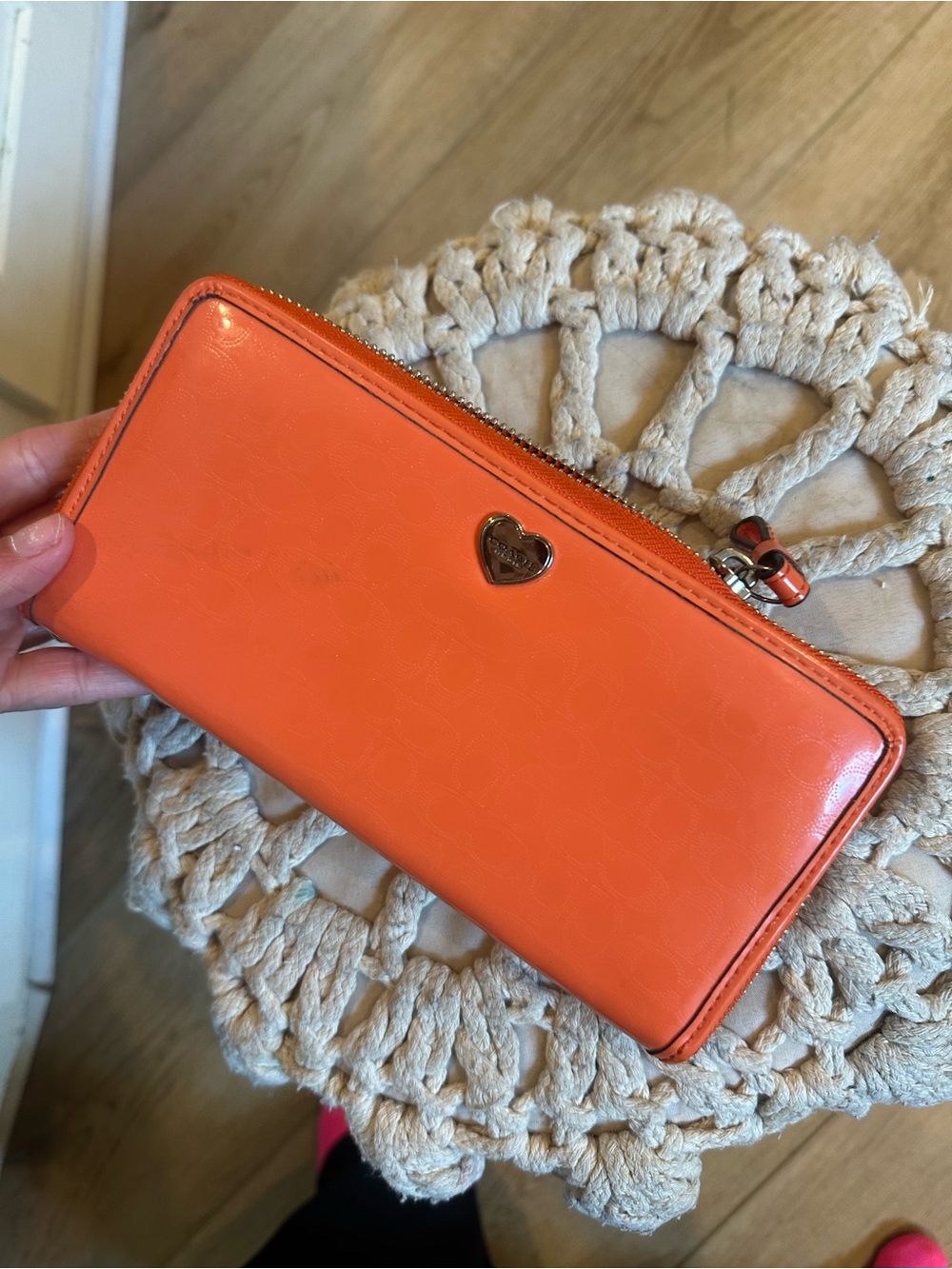 Coach Orange Heart Accent Zip Wallet